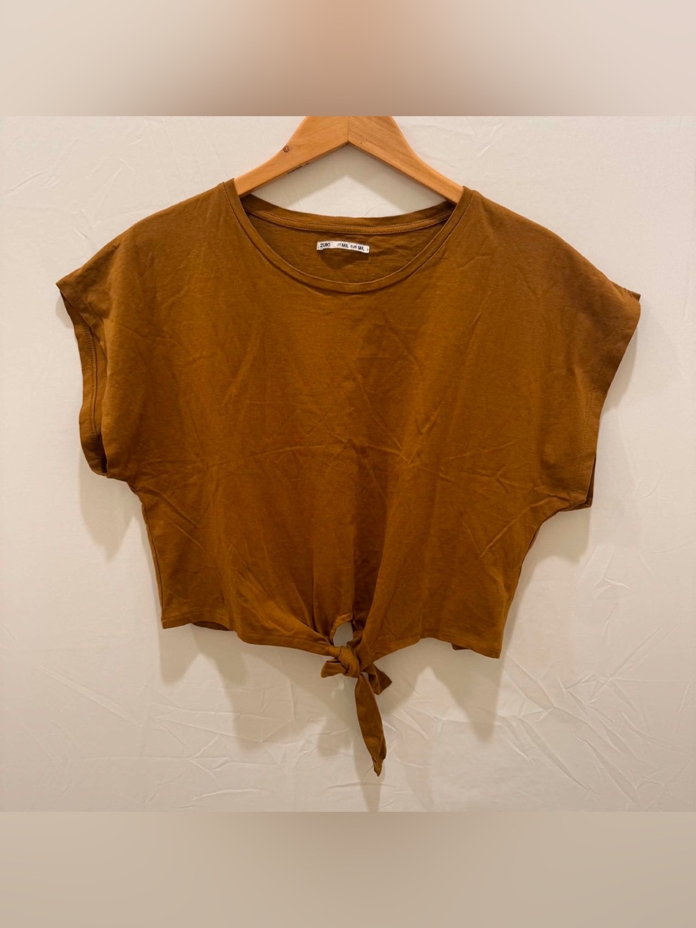 Zuiki Women Casual Tie-Front Crop Top in Brown made in Italy Size M/L